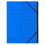 Trieur Agrafé Avec Élastiques Intérieur Noir 12 Compartiments - A4 - Bleu - X 10 - Exacompta