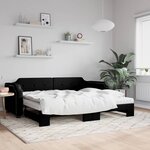 vidaXL Lit de jour avec gigogne et matelas noir 100x200 cm tissu