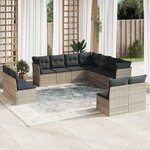 vidaXL Salon de jardin 11 Pièces avec coussins gris clair résine tressée