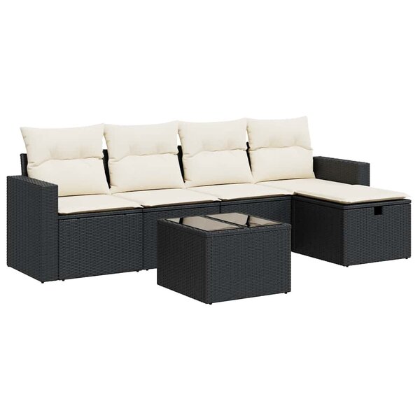 vidaXL Salon de jardin 6 Pièces avec coussins noir résine tressée