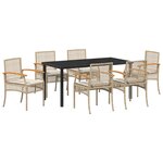 vidaXL Ensemble de salle à manger de jardin de 7 pièces avec coussins Beige en rotin poly