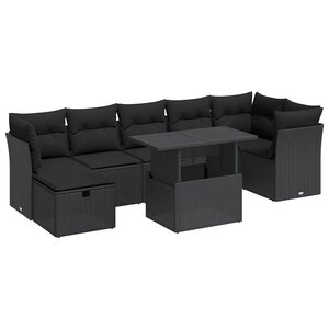 vidaXL Salon de jardin 8 Pièces avec coussins noir résine tressée