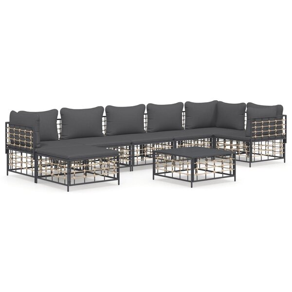 vidaXL Salon de jardin 8 Pièces avec coussins anthracite résine tressée