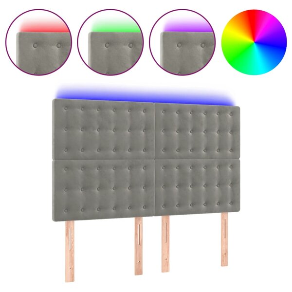 vidaXL Tête de lit à LED Gris clair 144x5x118/128 cm Velours