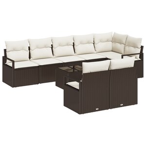 Ensemble de canapé de jardin 8 pièces avec coussins gris poly rotin