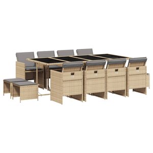vidaXL Ensemble à manger de jardin coussins 13 Pièces mélange beige rotin
