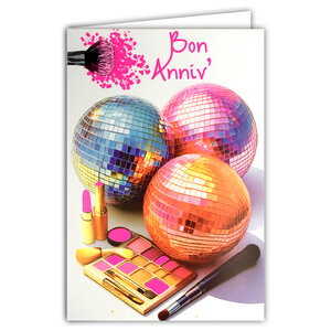 Carte FLUO Bon Anniversaire Femme Boules à Facettes Disco avec Enveloppe 12x17cm