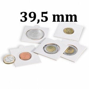 Cadres cartonnés autocollant pour monnaies jusqu'à 39 5mm. Paquet - 25 étuis