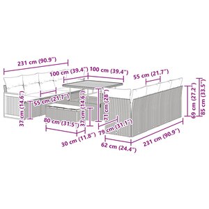 vidaXL Ensemble de canapé de jardin avec coussin 12 Pièces Noir polyrotin