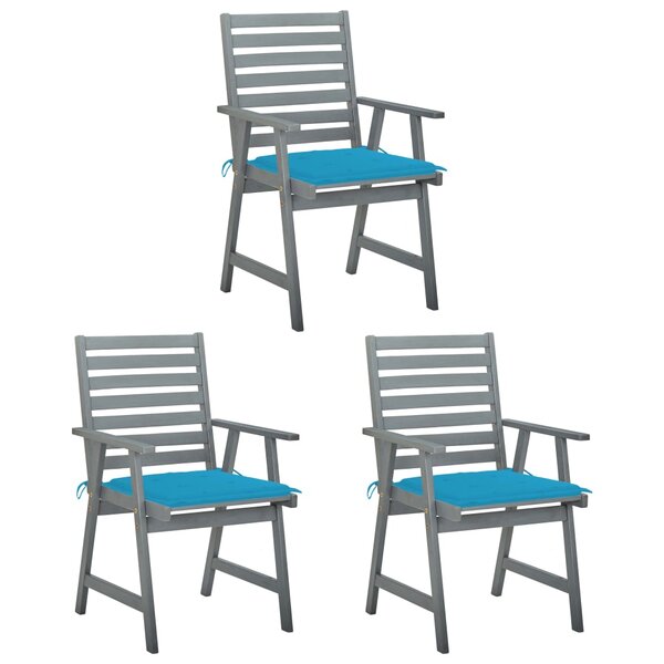 vidaXL Chaises à manger d'extérieur lot de 3 et coussins Acacia massif
