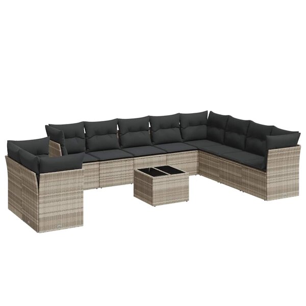 vidaXL Salon de jardin 11 Pièces avec coussins gris clair résine tressée