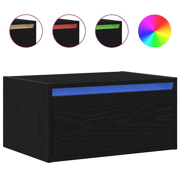 vidaXL Table de chevet murale avec lumières LED chêne noir