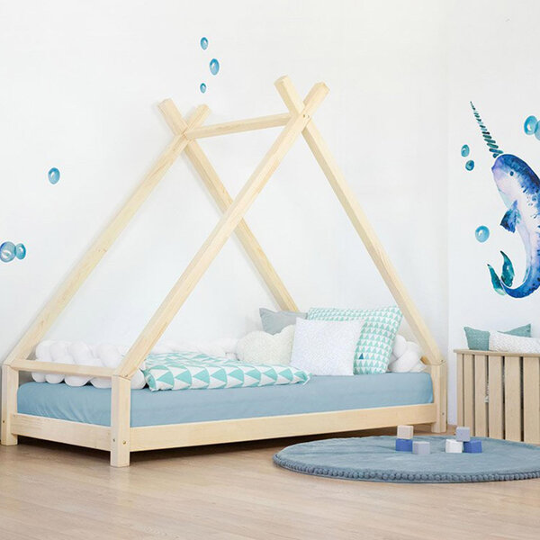 Lit Tipi enfant bois massif naturel 90 x 180 cm