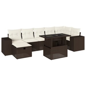 vidaXL Salon de jardin 8 Pièces avec coussins marron résine tressée