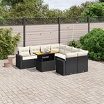 vidaXL Salon de jardin 9 Pièces avec coussins noir résine tressée