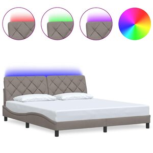 vidaXL Cadre de lit avec LED sans matelas taupe 180x200 cm tissu