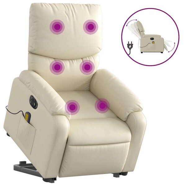 vidaXL Fauteuil inclinable de massage électrique crème similicuir