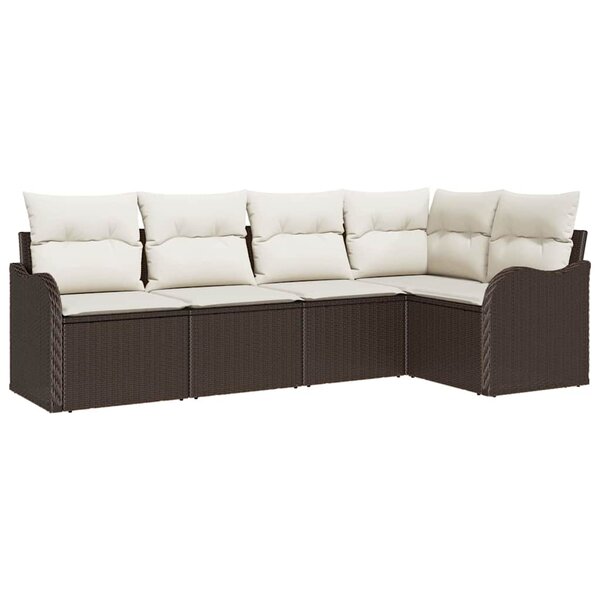 vidaXL Ensemble de canapé de jardin 5 Pièces Marron Poly rotin