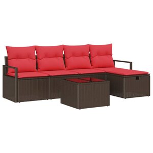 vidaXL Ensemble de canapé de jardin 6 Pièces Marron Poly rotin