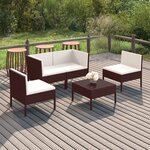 vidaXL Salon de jardin 5 Pièces avec coussins résine tressée marron