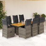 vidaXL Ensemble de bistro de jardin 9 Pièces coussins gris poly rotin