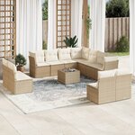vidaXL Salon de jardin avec coussins 12 Pièces beige résine tressée