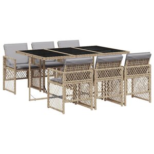 vidaXL Ensemble à manger de jardin et coussins 7 Pièces beige poly rotin