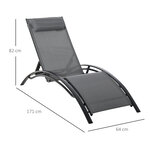 Bain de soleil transat design contemporain inclinable multi-positions tétière amovible incluse alu textilène gris