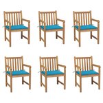 vidaXL Chaises de jardin lot de 6 et coussins bleu Bois de teck massif