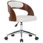 Chaise fauteuil siège pivotante de bureau informatique étude bois courbé et similicuir blanc 02_0024081
