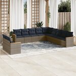 vidaXL Salon de jardin 11 Pièces avec coussins gris résine tressée