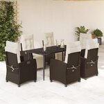 vidaXL Ensemble à manger de jardin et coussins 7 Pièces marron rotin