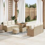 Ensemble de Canapé de Jardin 9 Pièces avec Coussins Beige en Rattan Poly Acacia
