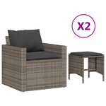 vidaXL Salon de jardin 4 Pièces avec coussins gris résine tressée