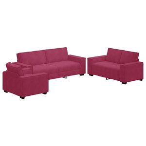 vidaXL Ensemble de canapés 3 Pièces avec coussins Rouge bordeaux Velours
