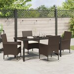 Ensemble de Salle à Manger de Jardin 5 Pièces avec Coussins en Poly Rattan Marron