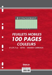 Feuillets mobiles 21x29,7 cm 100 pages grands carreaux verts 80g x 10 CONQUÉRANT SEPT