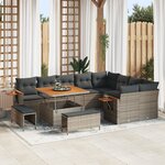 Ensemble de canapé de jardin de 12 pièces avec coussins gris en poly rotin acacia