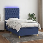 vidaXL Sommier à lattes de lit et matelas et LED Bleu 90x190 cm Tissu