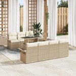 Ensemble de sofa de jardin 8 pièces avec coussins en rotin poly beige
