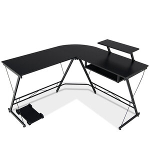 Bureau d'angle forme de l - 126 5 x 130 x 94 cm avec rangement pour cpu etagère pour ecran et plateau coulissant pour clavier 20_0004823