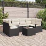 Ensemble de salon de jardin 7 pièces avec coussins Noir Poly Rattan