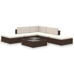 vidaXL Salon de jardin 6 Pièces avec coussins Résine tressée Marron