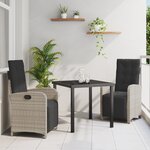vidaXL Ensemble de salle à manger de jardin 3 pièces avec coussins en rattan poly gris clair