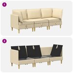vidaXL Canapé modulaire avec rangement 3 Pièces Crème Tissu