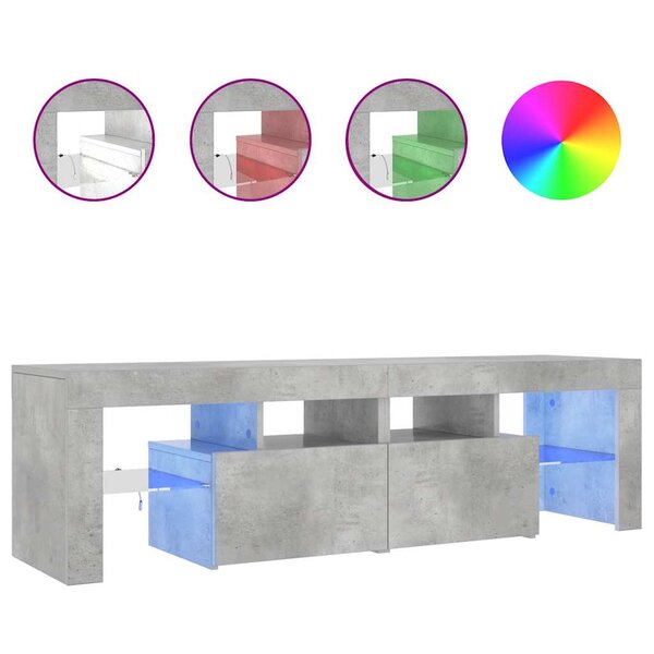 vidaXL Meuble TV avec lumières LED Gris béton 140x36 5x40 cm