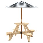 vidaXL Table de pique-nique pour 4 enfants avec parasol rond sapin