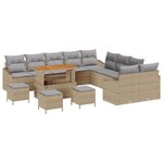 Ensemble de canapé de jardin vidaXL 14 pièces avec coussins beige poly rotin acacia