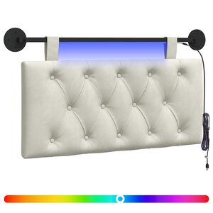 vidaXL Tête de lit suspendue Avec lumière LED Crème Velours