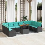 vidaXL Ensemble de canapé de jardin 11 Pièces Noir Poly rotin